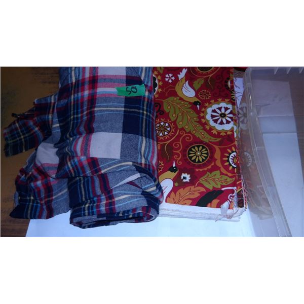 UNCLAIMED STORAGE:  PLASTIC TOTE C/W ASSORTED FABRIC