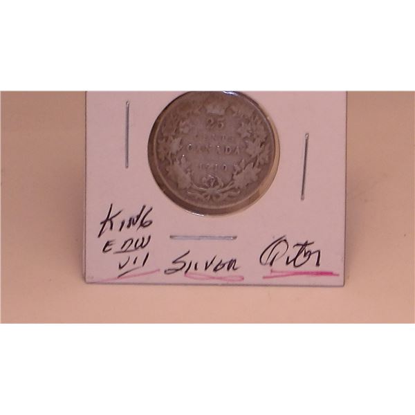 1910 CANADA KING EDWARD V SILVER QUARTER