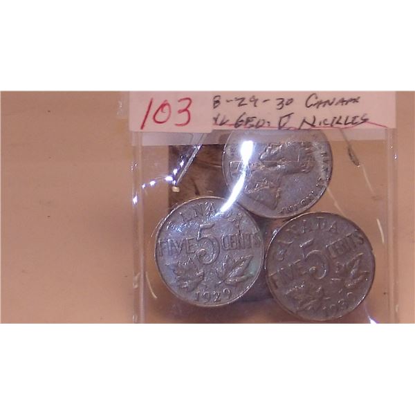 1928, 1929, & 1930 CANADA KING GEORGE V NICKELS