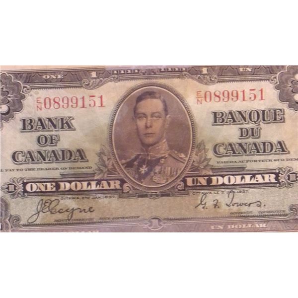 1937 BANK OF CANADA KING GEORGE V $1 BILL