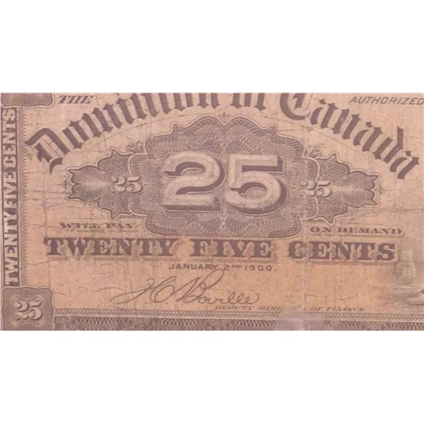 1900 DOMINION OF CANADA 25 CENT SHIN PLASTER