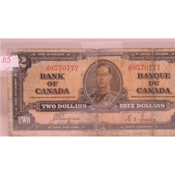 1937 SCARCE KING GEORGE VI CANADA $2 BILLS (4-7'S)