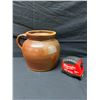 Image 2 : Brown Glazed Stoneware Jug w/ Handle & Maker's Mark 8" Dia, 7.5"H