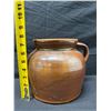 Image 7 : Brown Glazed Stoneware Jug w/ Handle & Maker's Mark 8" Dia, 7.5"H
