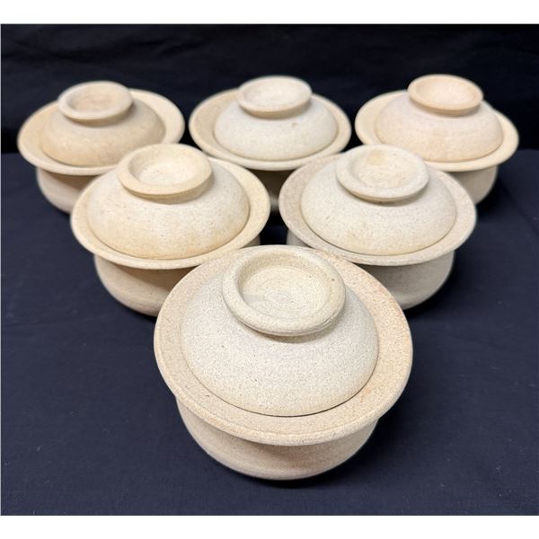 Qty 6 Japanese Unglazed Ko Iga Chawanmushi Bowls Approx. 4.5" Dia, 2.5"H