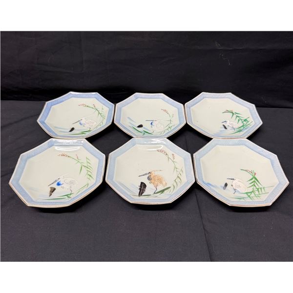 Qty 6 Octagon Export Plates w/ Maker's Mark Made in Occupied Japan Circa 1945-1952, 5" Dia, 1"H