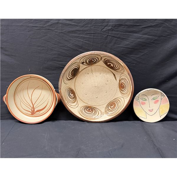 Qty 3 Square Dishes: Deer Flat, Edoi Horse Eye Plate & Faye Nakamura Art Plate, Misc Sizes