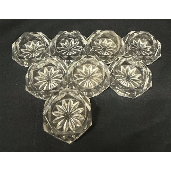 Qty 8 Faceted Glass Salt Cellars w/ Pinwheel Design 1.5" Dia, 0.5"H