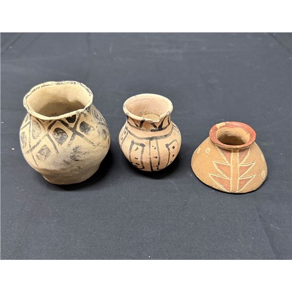 Qty 3 Small Southwestern Ceramic Pots, Misc Designs & Sizes