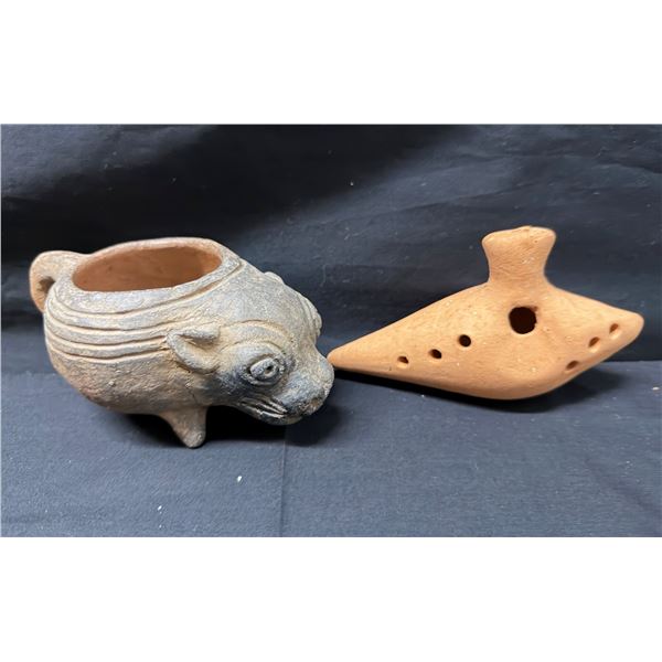 Qty 2 Ocarinas: Animal Jar w/ Handle & Wind Instrument, Misc Sizes