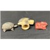 Image 1 : Qty 3 Carved Figurines: Soapstone Turtle, Bighorn Ram Fetish & Pipe Head, Misc Sizes
