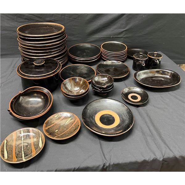 Mid-Century & Tenmoku Stoneware Bowls, Plates