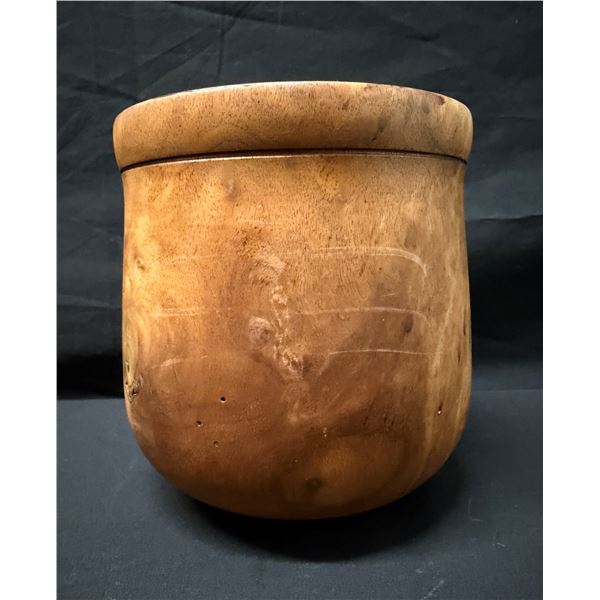 Carved Wooden Pot w/ Footed Base (Used as a Planter) 5.5" Dia, 6"H