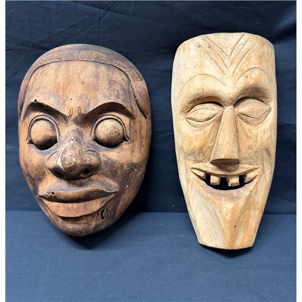 Qty 2 Carved Wooden Tribal Masks, Wall Hangings, Misc Sizes