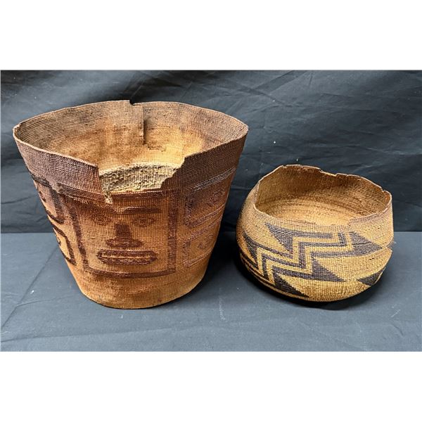 Qty 2 Woven Baskets: Large Pail & Small Bowl, Misc Sizes