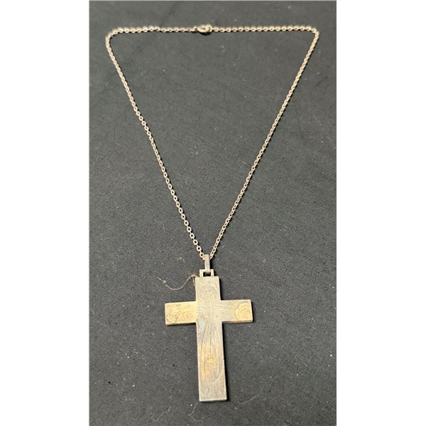 Pierre Robert Crucifix Pendant on Liquid Silver Bead Chain Stamped R. Robert 18"L