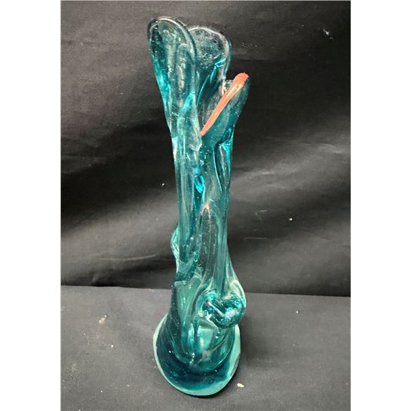 Czech Blue Art Glass Swirled Vase Circa 1960, 8"H