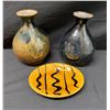 Image 1 : Qty 2 Late Qing Dynasty Stoneware Wine Bottles & Japanese Mingei Dish, Misc Sizes
