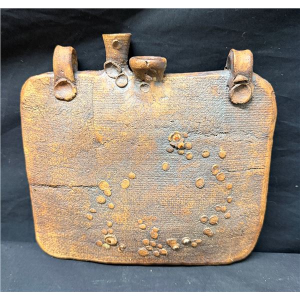Ceramic Saddle Flask w/ 2 Top Spouts Circa Mid-Century 8" x 7" (was used as hanging vase)