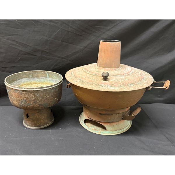 Japanese Footed Copper Brazier imported by Robert Ansteth Ltd. & Antique Brass & Copper Hot Pot