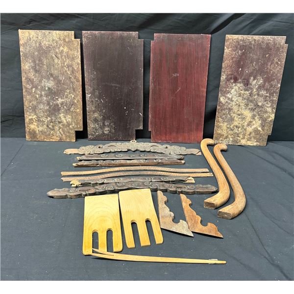 Multiple Antique Carvings & Wooden Salad Servers, Misc Sizes