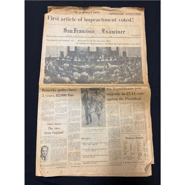 San Francisco Examiner Newspaper 7/28/74 Nixon's Impeachment Voted