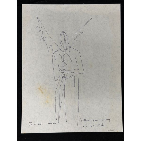 John Young Angel Sketch Inscribed "To Val, Lyn" 1986