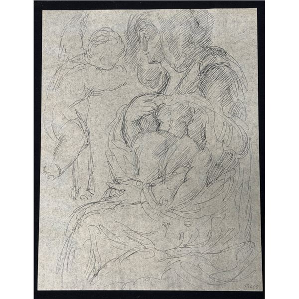 Master Study of a Renaissance Madonna and Child Artwork, 11" x 8.5", Unframed