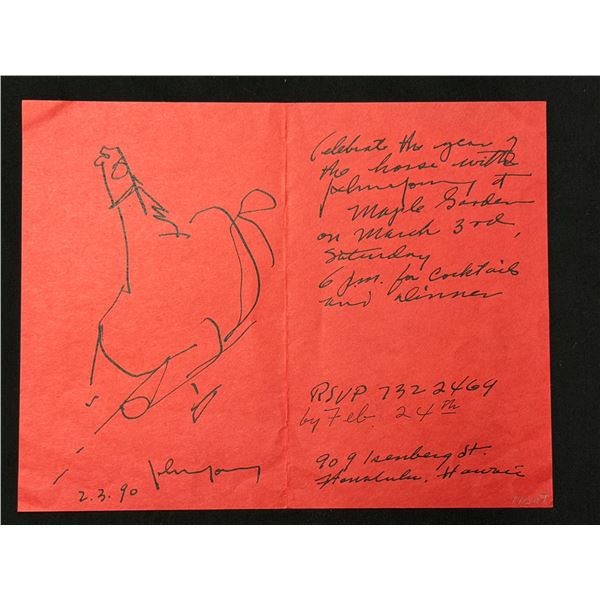 Hand-Drawn Horse & Dinner Invitation from John Young to Maple Garden, 11" x 8.5", Unframed