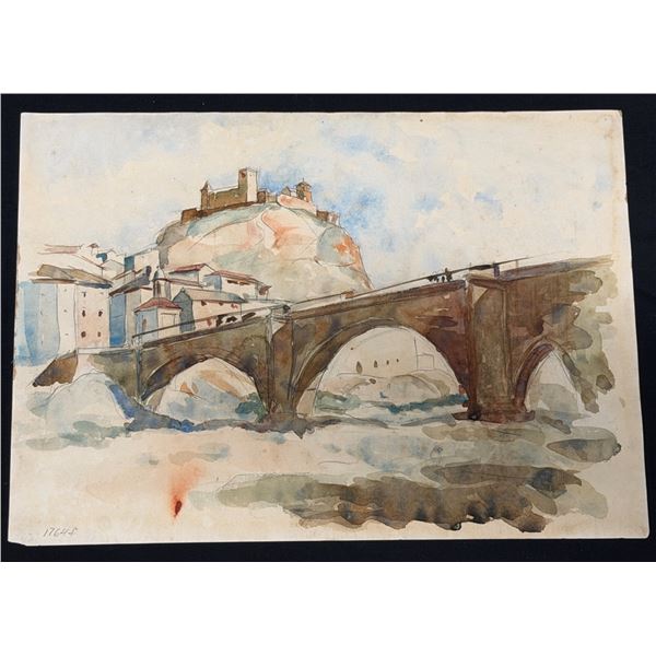 Signed by Ossipoff c1930 Stone Bridge Watercolor