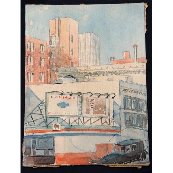 Vladimir Ossipoff c1930 City Scene Watercolor