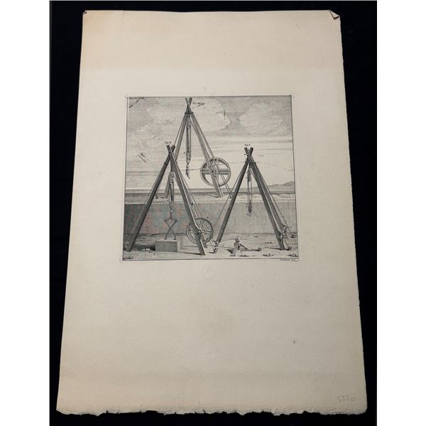 Planche LIX Copperplate Engraving Artwork w/ Stamp Musee du Louvre, 15" x 22", Unframed