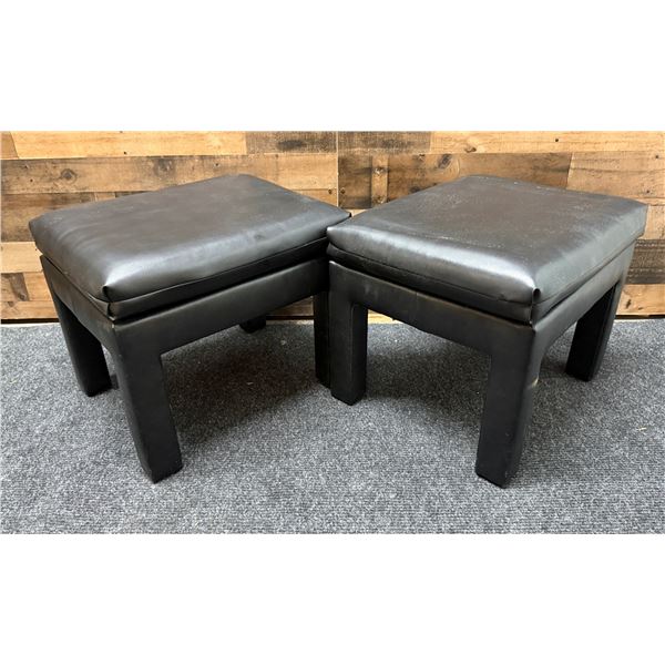 Qty 2 Postmodern Black Upholstered Cube Stools 16" x 20" x 17"H