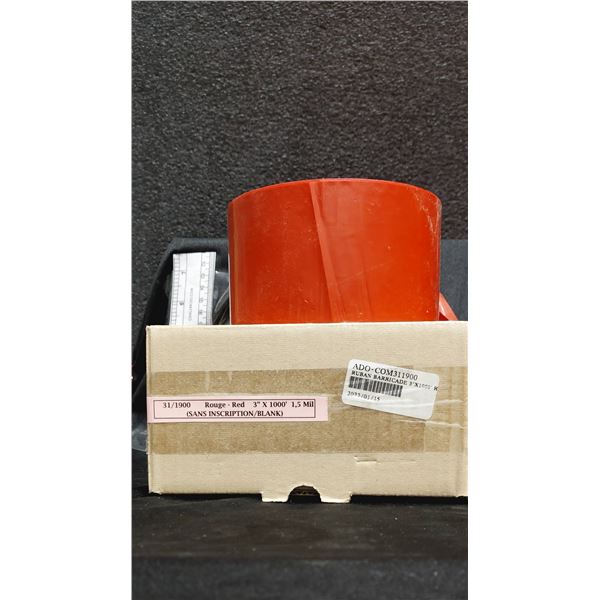 RUBAN ROUGE SANS INSCRIPTION, 3 PO X 1 000 PI X 1,5