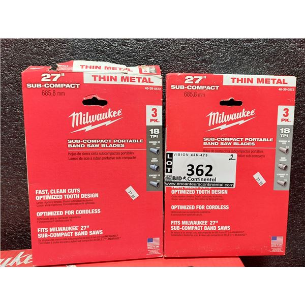 LOT DE 2 PAQUETS DE 3 LAMES DE SCIE À RUBAN PORTATIVE SOUS-COMPACTE 27 PO MILWAUKEE 48-39-0572 18 TP