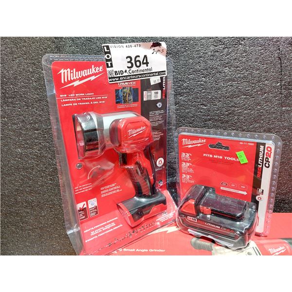 LOT AVEC LAMPE DE POCHE MILWAUKEE ET BATTERIE M18 CP2.0