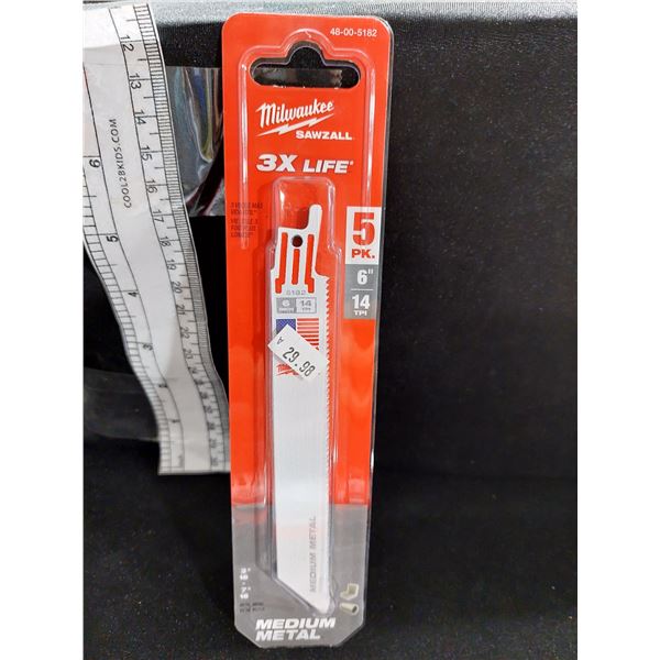PAQUET DE 5 LAMES SAWZALL MILWAUKEE 6 PO 14 TPI POUR MÉTAL