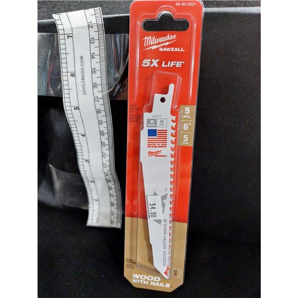 PAQUET DE 5 LAMES SAWZALL MILWAUKEE 6 PO 5 TPI POUR BOIS AVEC CLOUS