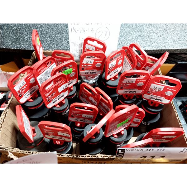 LOT DE 27 DOUILLES À IMPACT MILWAUKEE SAE