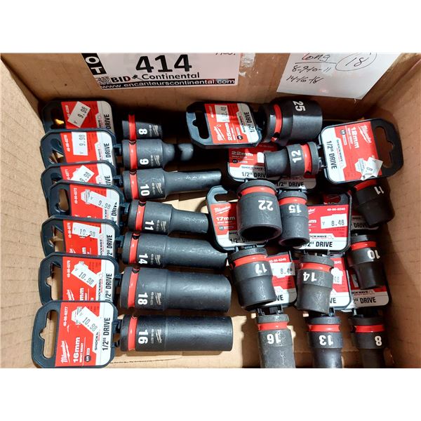 LOT DE 18 DOUILLES À IMPACT MILWAUKEE MÉTRIQUES
