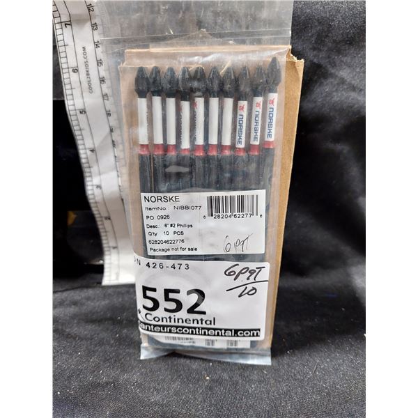PAQUET DE 10 EMBOUTS DE TOURNEVIS PHILLIPS NO 2, 6 PO