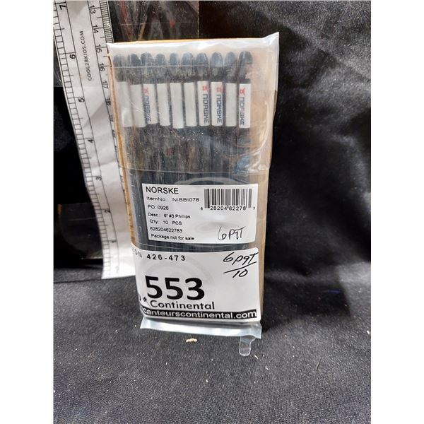 PAQUET DE 10 EMBOUTS DE TOURNEVIS PHILLIPS NO 3, 6 PO