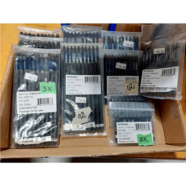 LOT DE 9 PAQUETS DE 10 EMBOUTS DE TOURNEVIS ASSORTIS