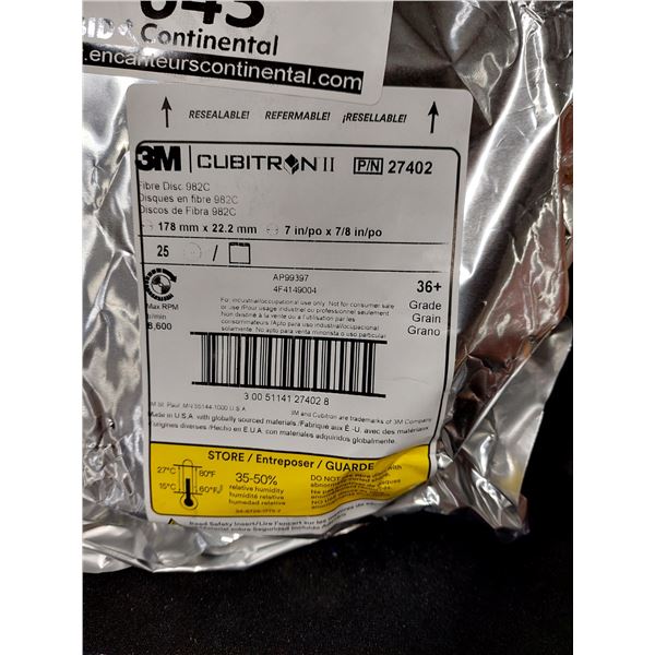 PAQUET DE 25 DISQUES EN FIBRE 3M CUBITRON 7 PO X 7/8 PO, GRAIN 36