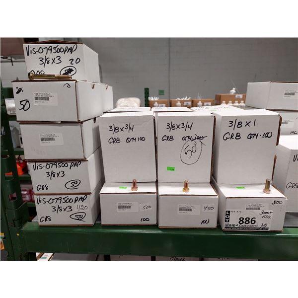 LOT DE 3000+ BOULONS HEXAGONAUX 3/8 PO ASSORTIS