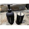 Image 1 : Two 2pc Glass Bathroom Hand Soap Dispenser & Tooth Brush Holders