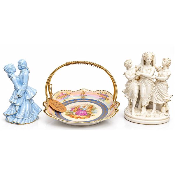 Decorative Figurines and Lusterware Candy Dish Set of Three