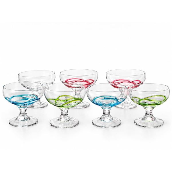 6 Swirl Stemmed Glass Dessert Coupes With Coloured Accents