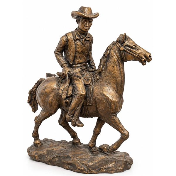 Bronze Cowboy on Horseback Sculpture