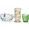 Image 1 : 4 Decorative Vessels: Floral Vase, Planter, Green Creamer, Brown Handled Vase
